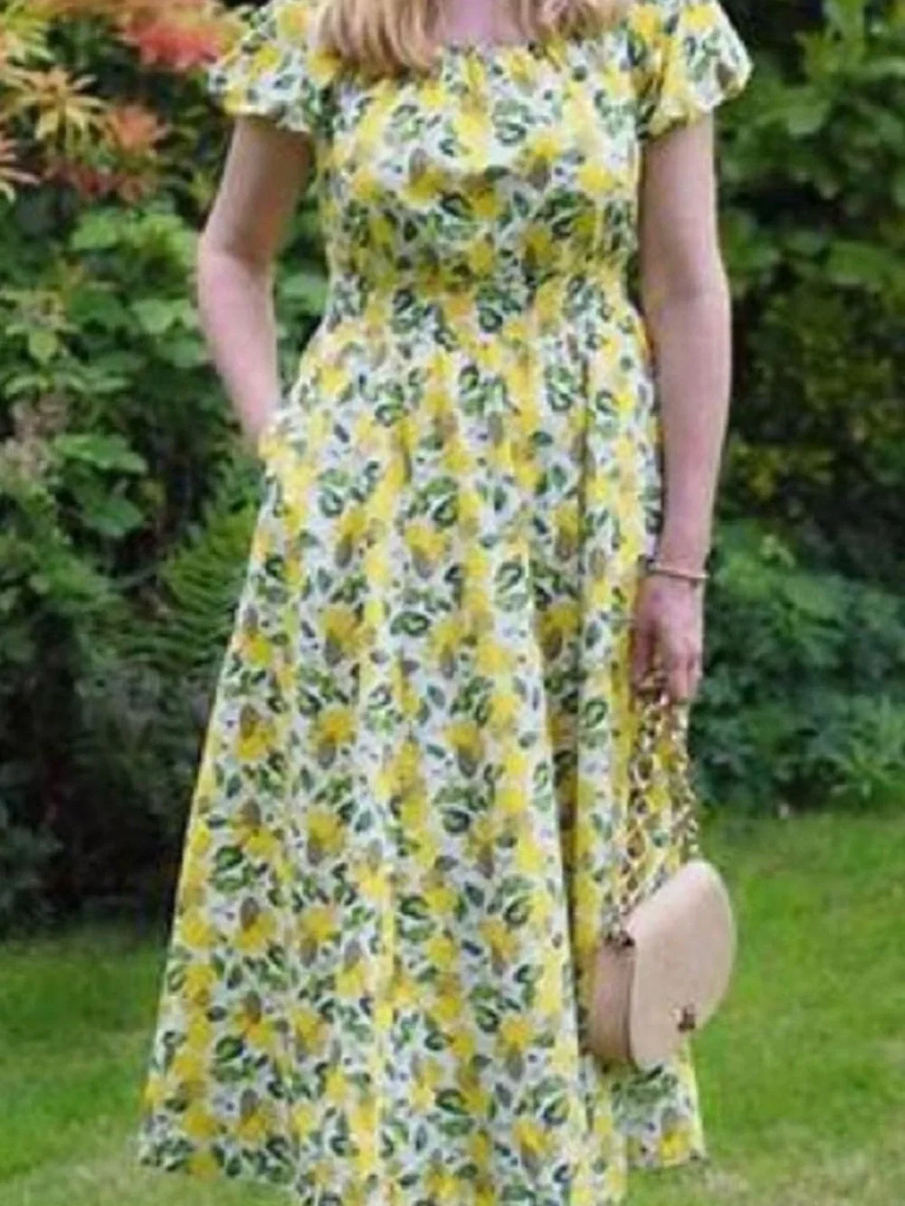 Boden Yellow Floral Off-the-Shoulder Midi Dress